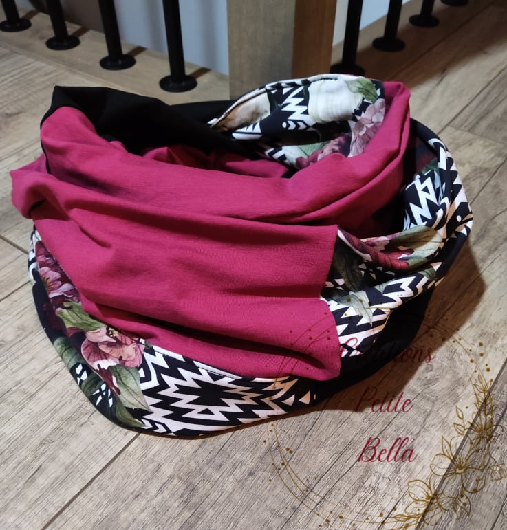 foulard infini framboise et pivoine