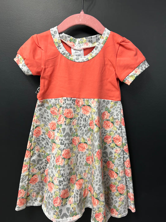Robe 12-36 mois corail/fleurs