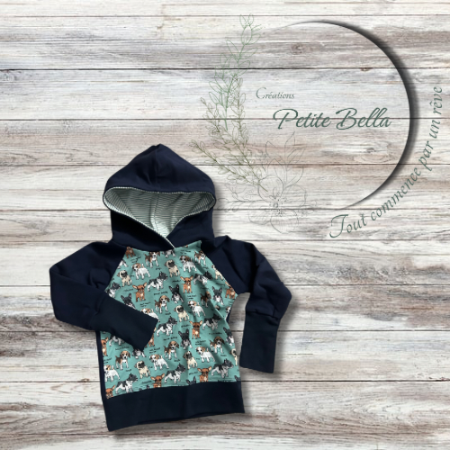 Hoodie chien/coton ouaté marine